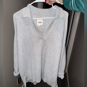 Aerie Light Gray V-Neck Sweater